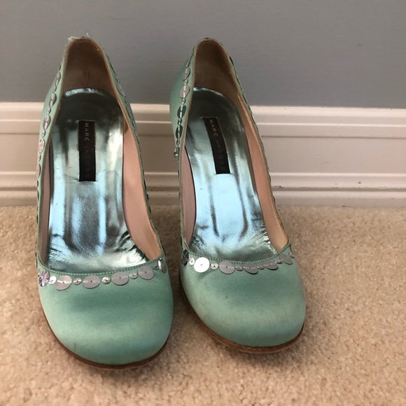 Marc Jacobs Shoes - Marc Jacobs, blue/aqua silk pump with sequin trim.